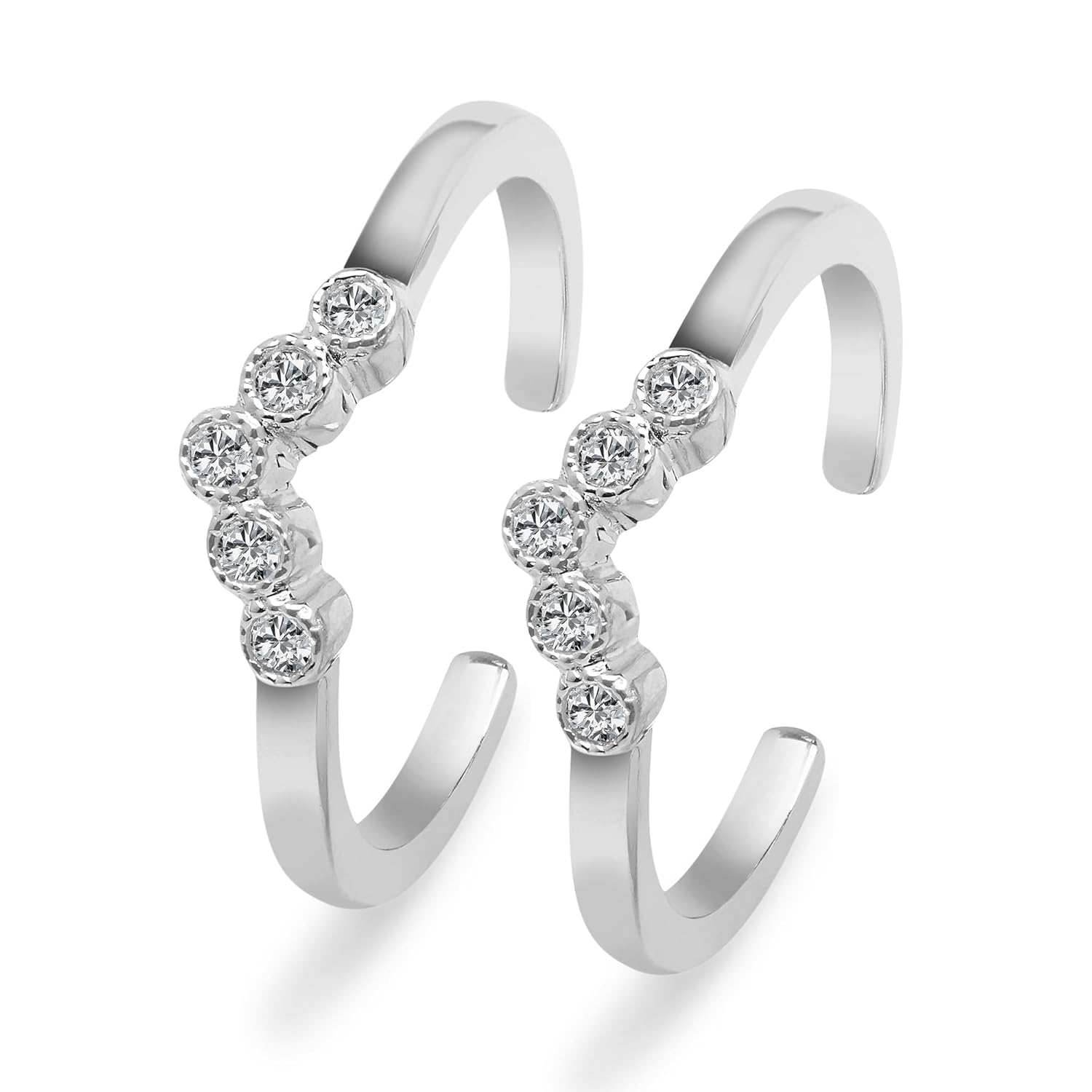 ZAVYA 925 Sterling Silver Cubic Zirconia CZ Classy V Rhodium Plated Adjustable Pair Toe Ring for Wom - Authentic ZAVYA Accessories | UrbanThreads